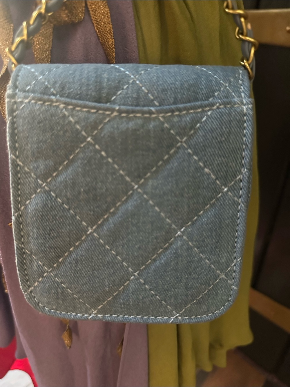 New Authentic CHANEL VIP Beauty Blue Denim Quilted Mini Crossbody bag purse Gold - Picture 5 of 15